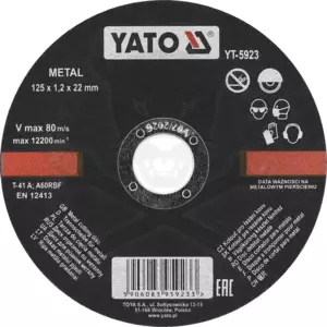 Vágókorong 125 x 1.2 x 22,23 mm METAL 80m/s - Yato